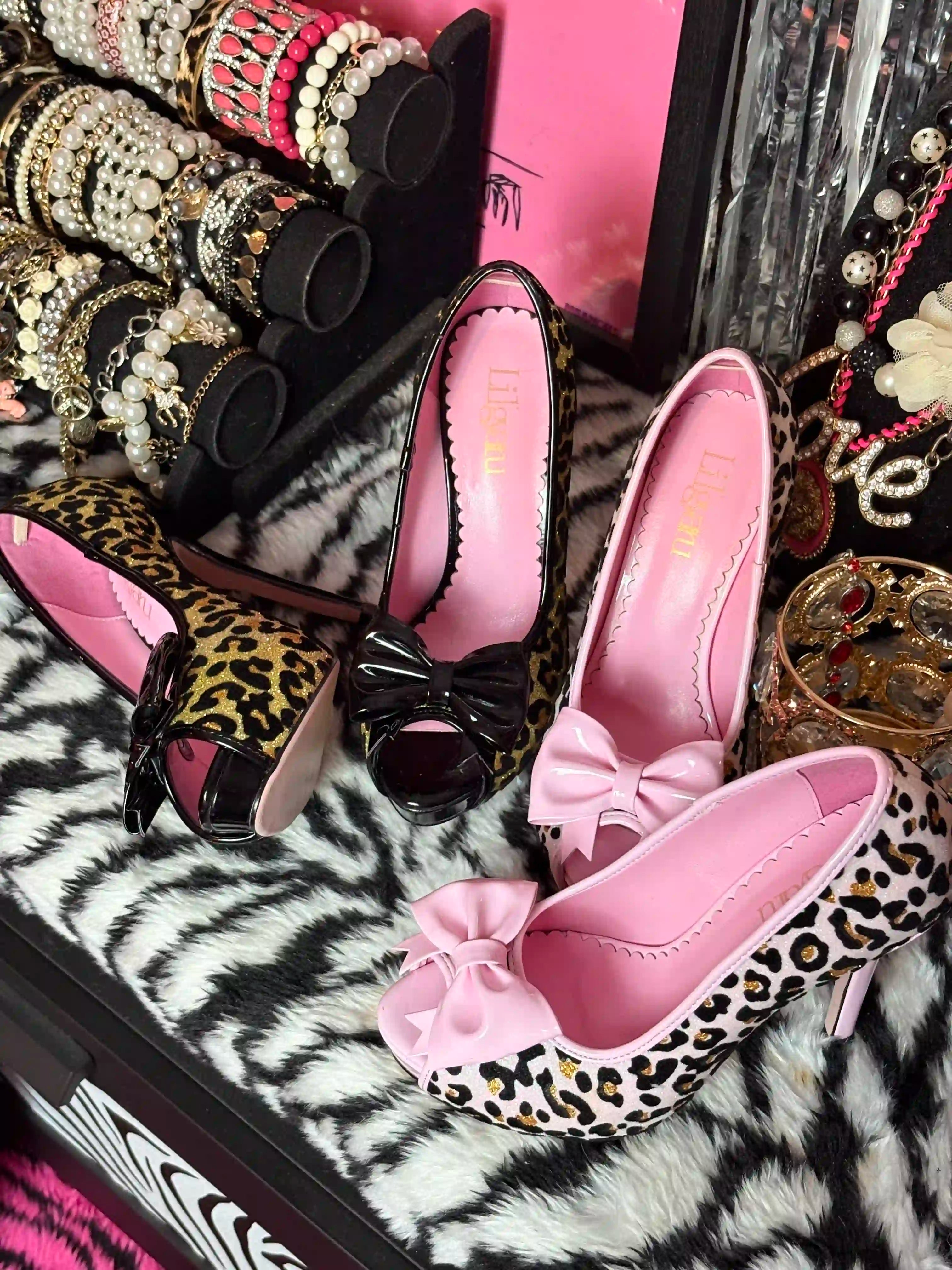 Leopard Print Peep Toe Platform High Heels Shibuya Gal Hime Style