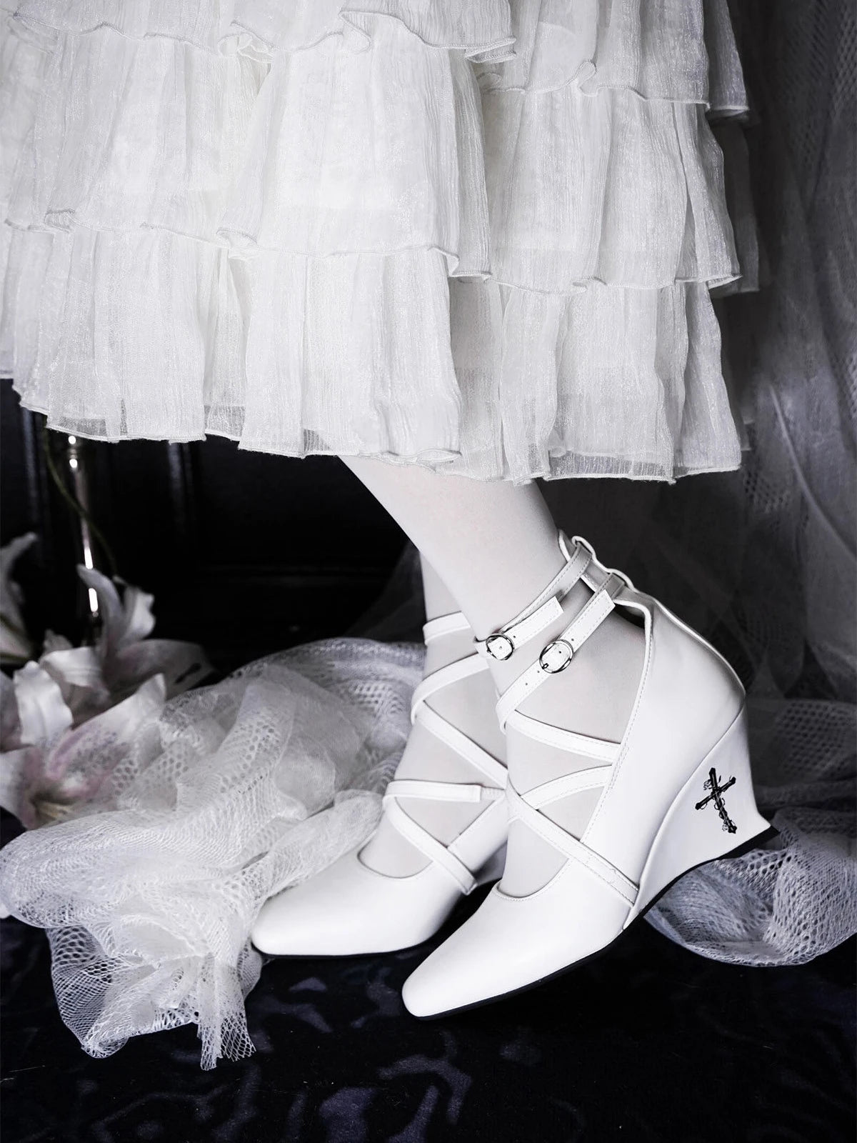 Rose Cross Lolita Gothic Wedge Heel Shoes