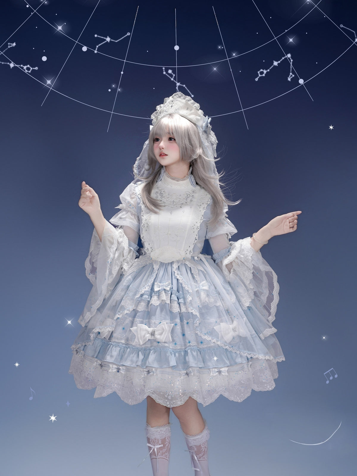 Stellar Symphony Lolita Light Moonlight & Midnight Sky Dress