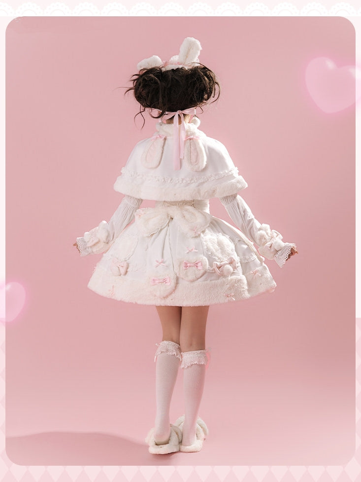 Bunny Dumpling Lolita Winter Doll Style Plush Cloak JSK Set