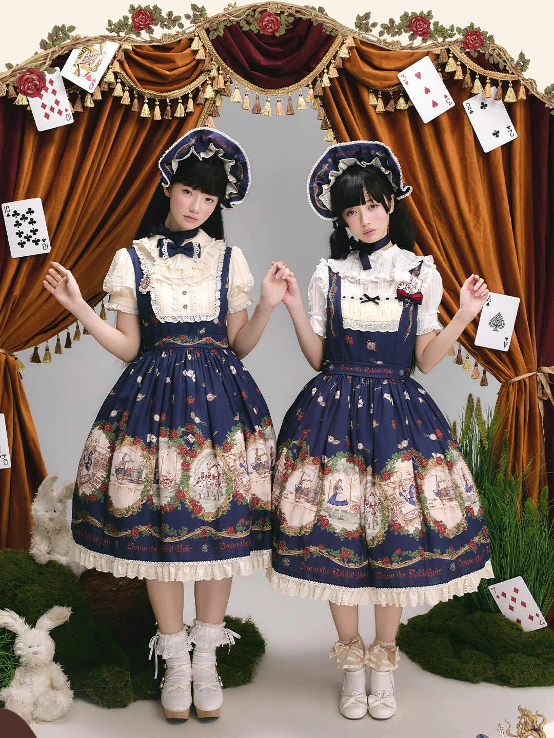 Falling into the Rabbit Hole Lolita Original Fairy Tale Printed OP & JSK Dress