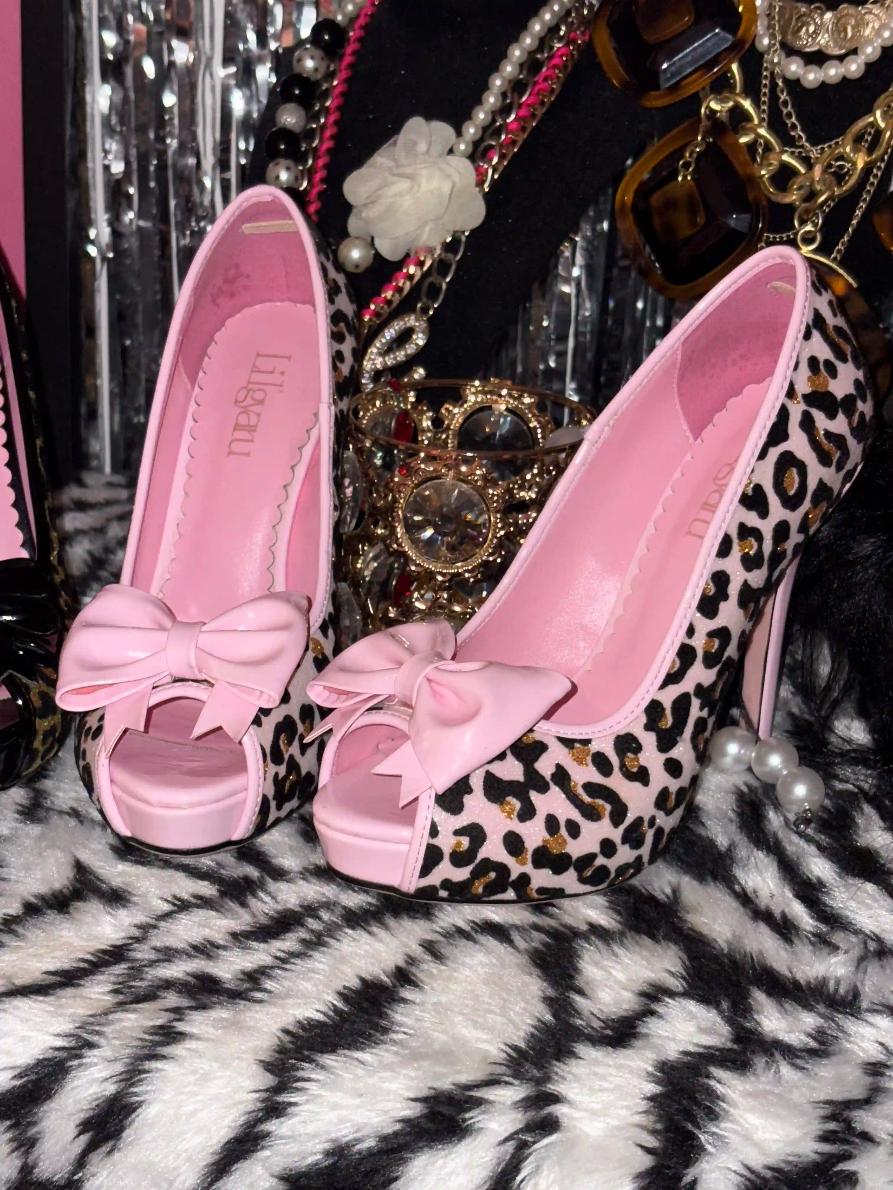 Leopard Print Peep Toe Platform High Heels Shibuya Gal Hime Style