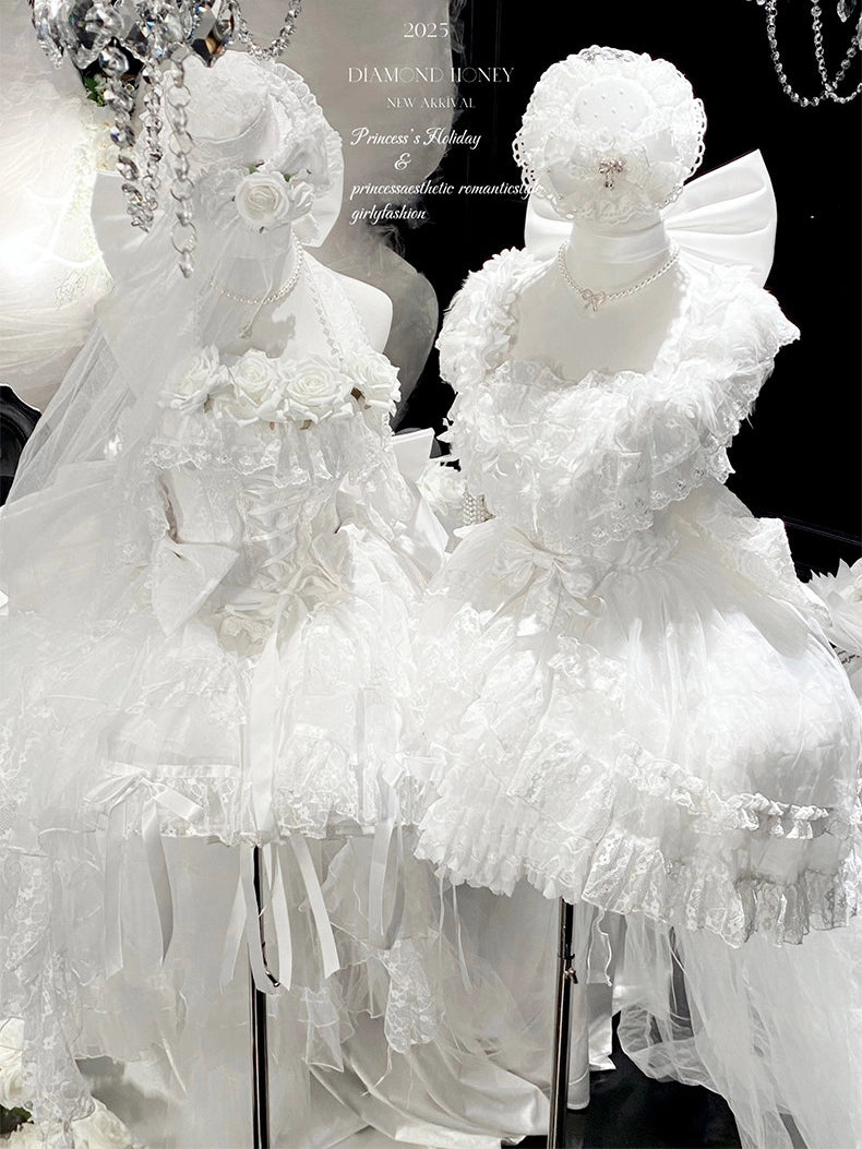 First Love Rose Tea Party Pure White Light Bridal Lolita Gown Dress