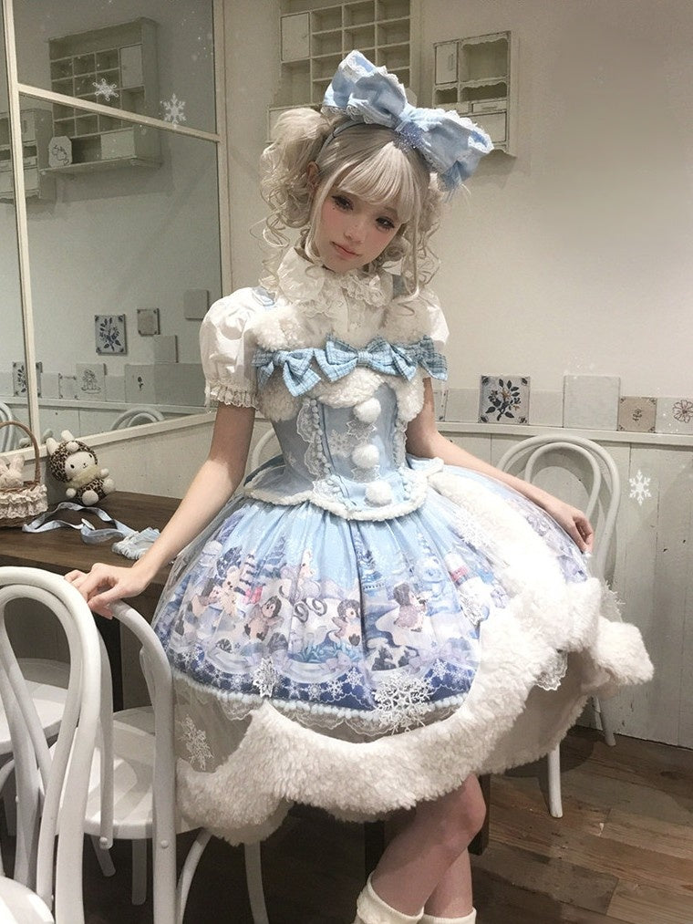 Penguin Snowball Cute Sweet Lolita Blue JSK Dress