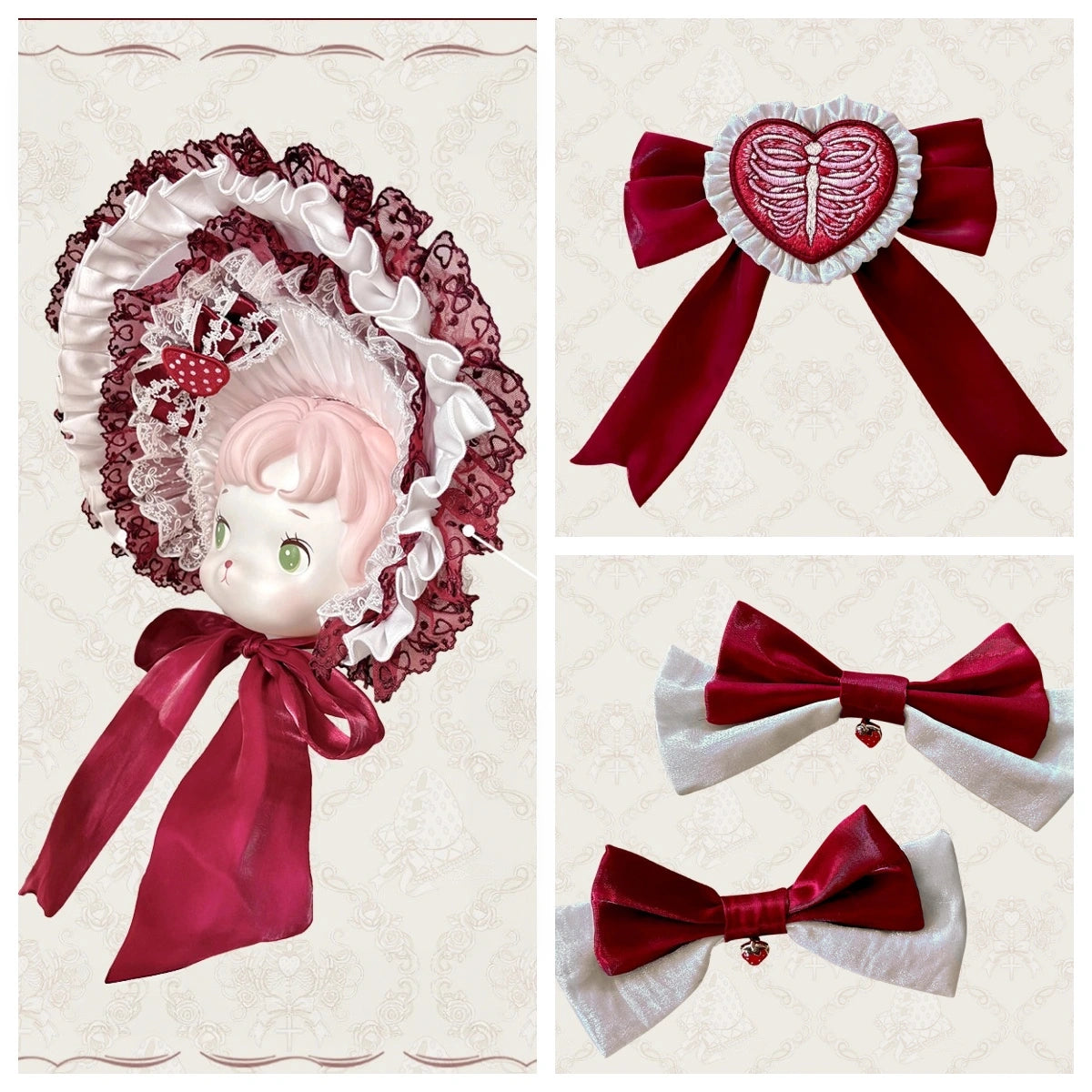 Strawberry Heart Bone White Red Gothic Lolita OP Dress or JSK