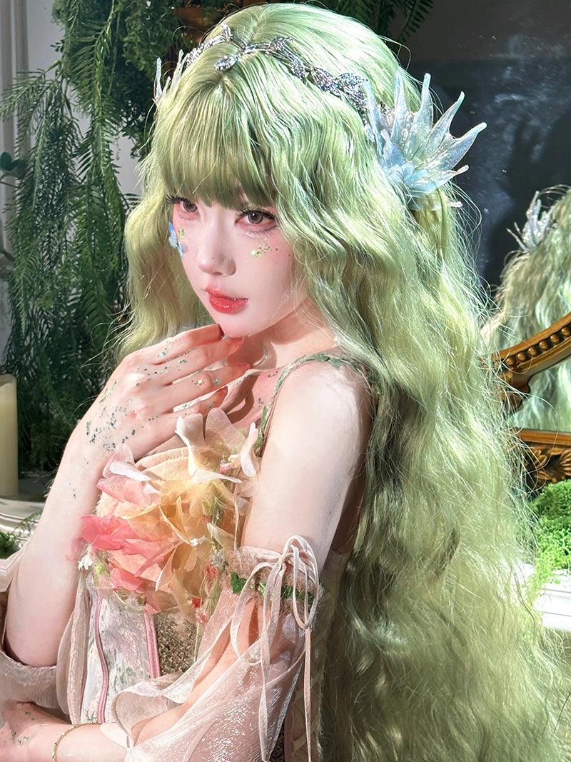 Long Curly Fairy Classic Green Wig LE7006
