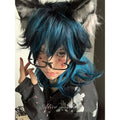 Blue Highlights Long Curly  Y2K Wig LE7019