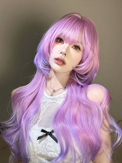 Long Wavy Jellyfish Wig Pink to Purple Gradient Sweet Hair LE7003