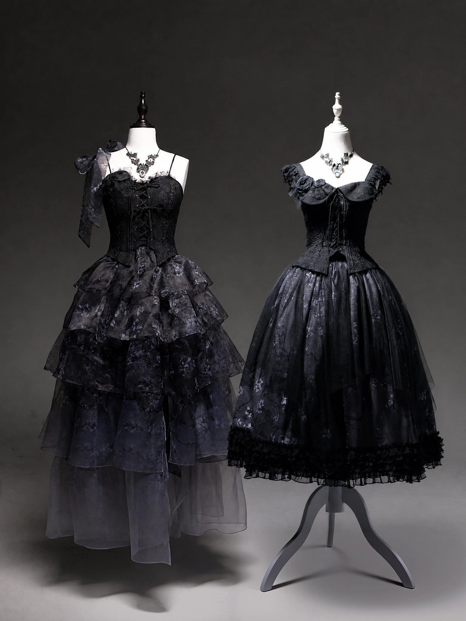 Van Gogh Almond Blossom Black Vintage Strapless Organza Dress / Corset & Skirt Set
