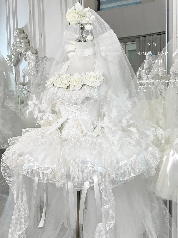 First Love Rose Tea Party Pure White Light Bridal Lolita Gown Dress