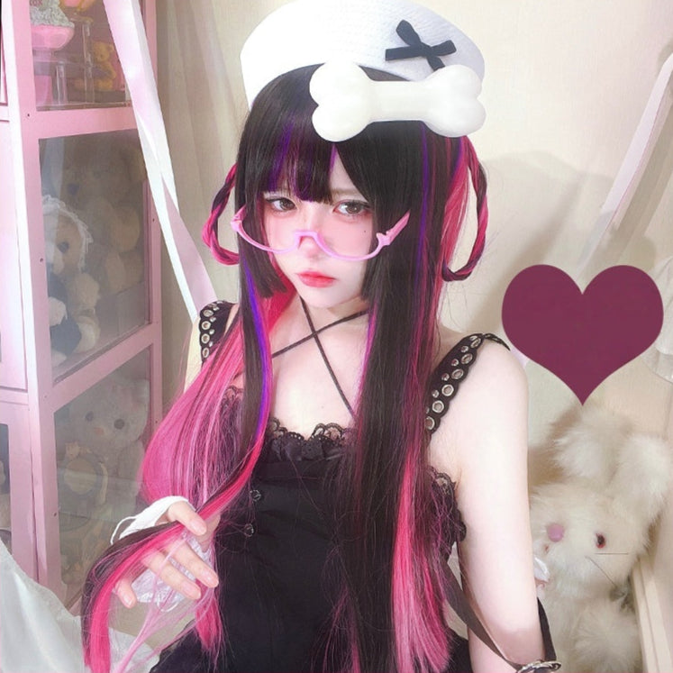 Long Straight Purple Highlights Ryousangata Wig LE7034