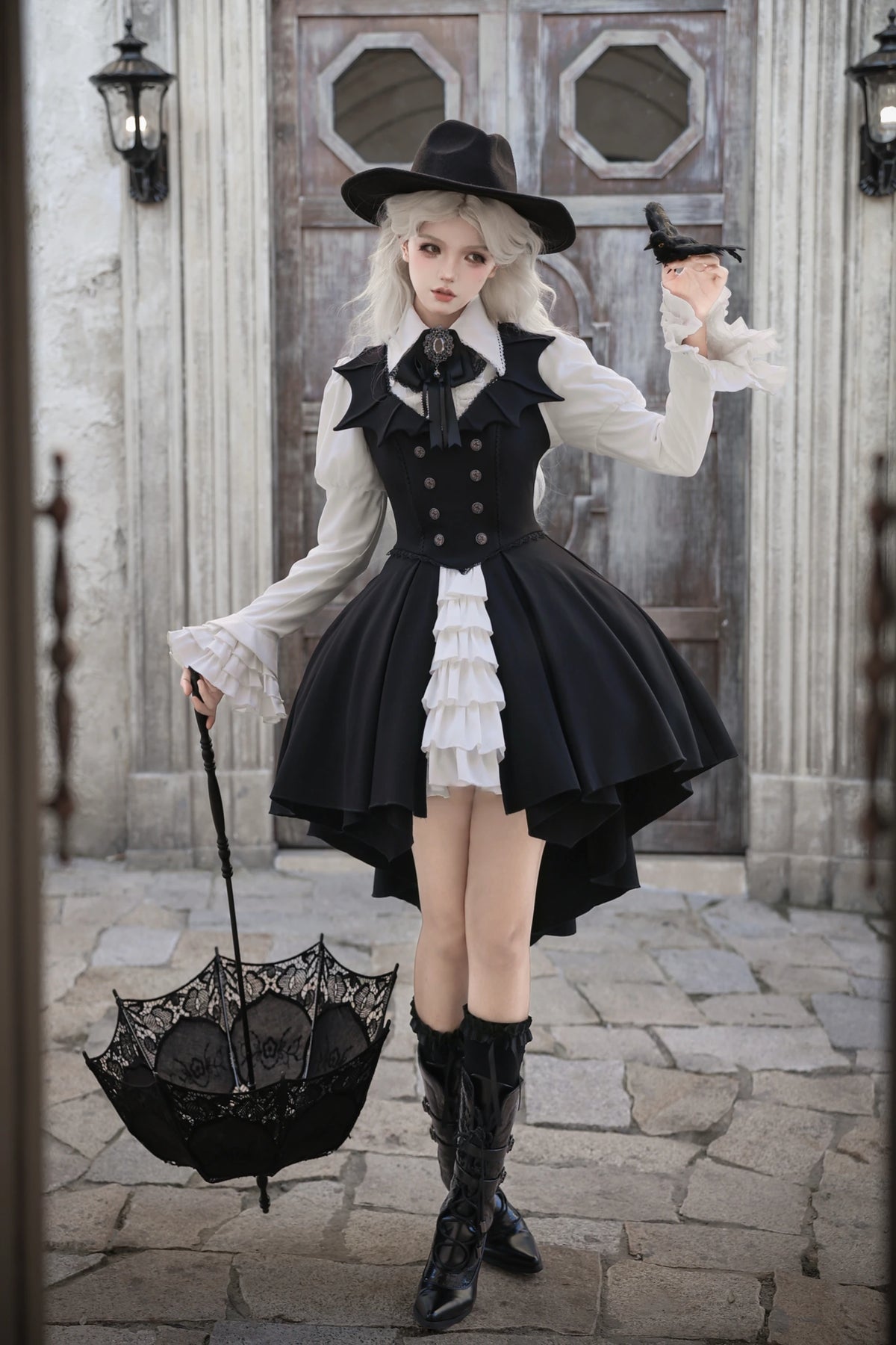 Bat Butler Black Gothic Lolita Corset JSK and Blouse Set