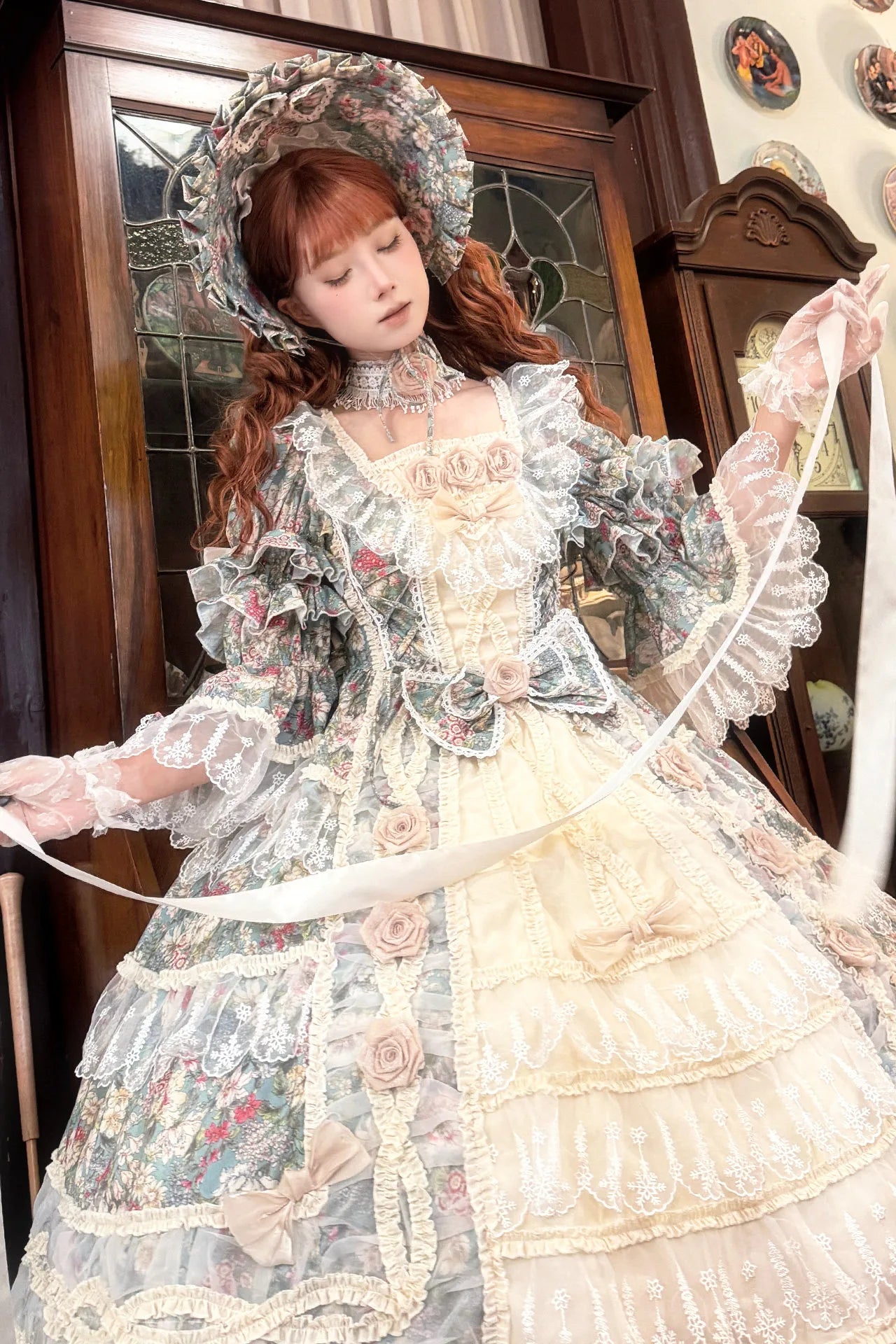 Rococo Flower House Mint Green Vintage Classical Lolita OP Dress
