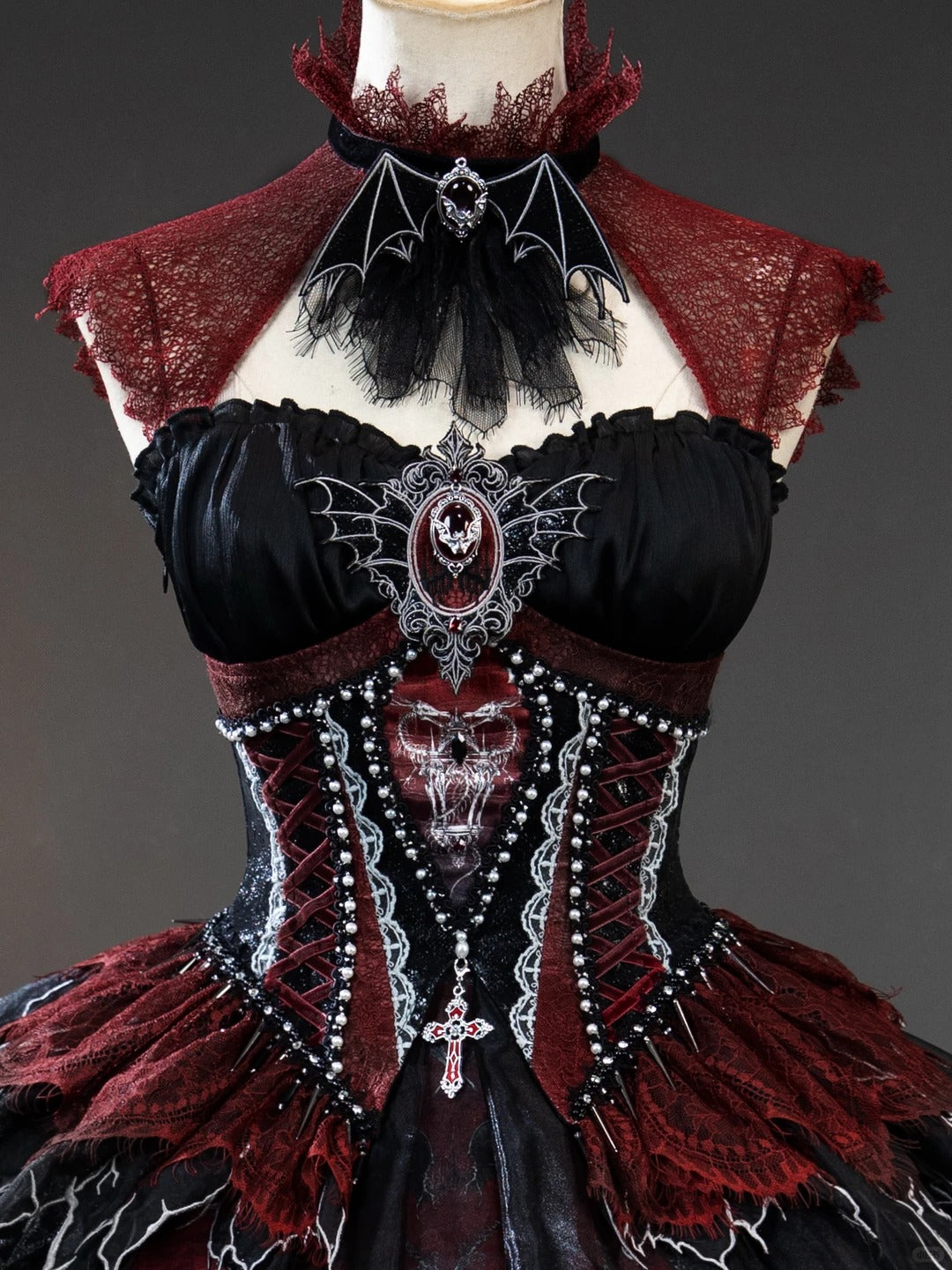 Dragon Bone Gothic Lolita Black Red JSK Dress