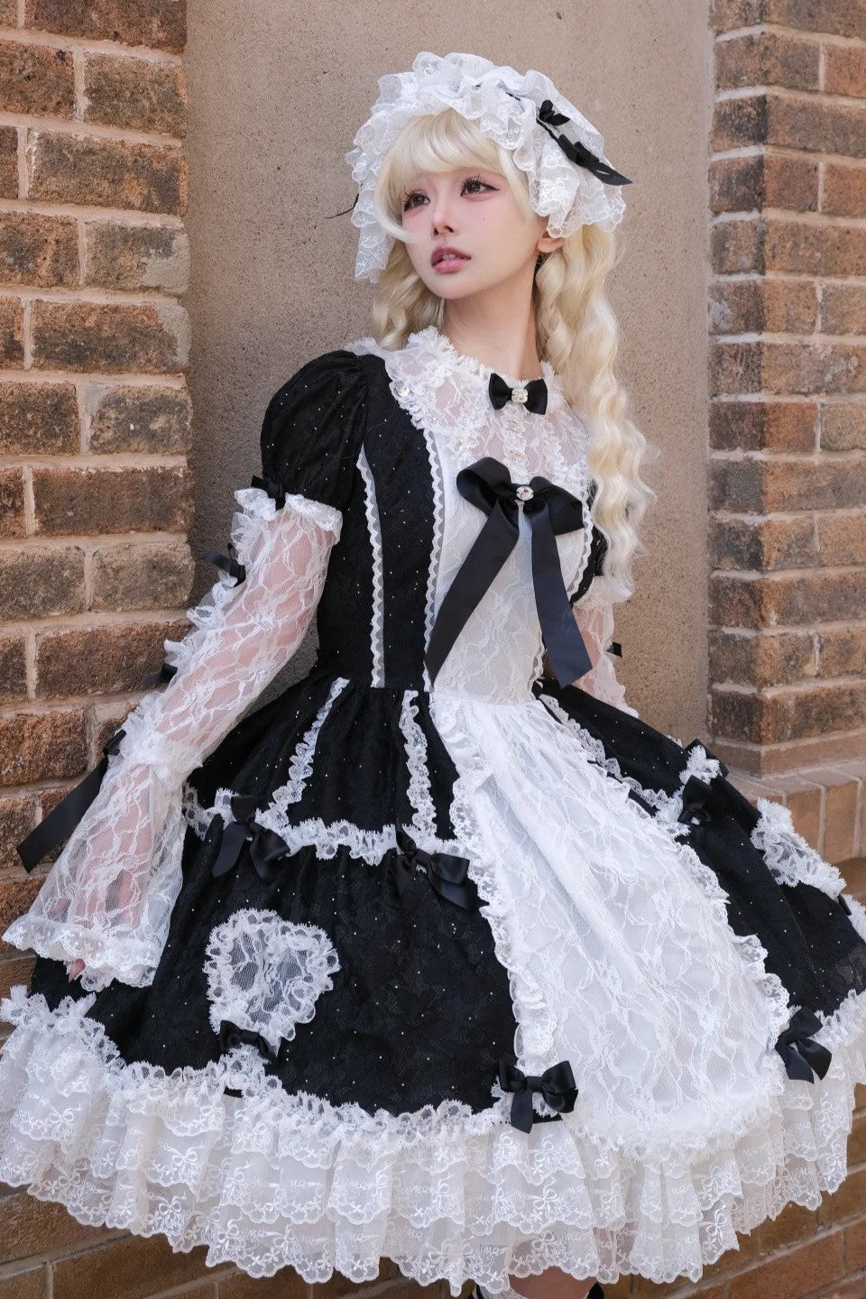Lacy Doll Black Rhinestone Lace Gorgeous Lolita OP