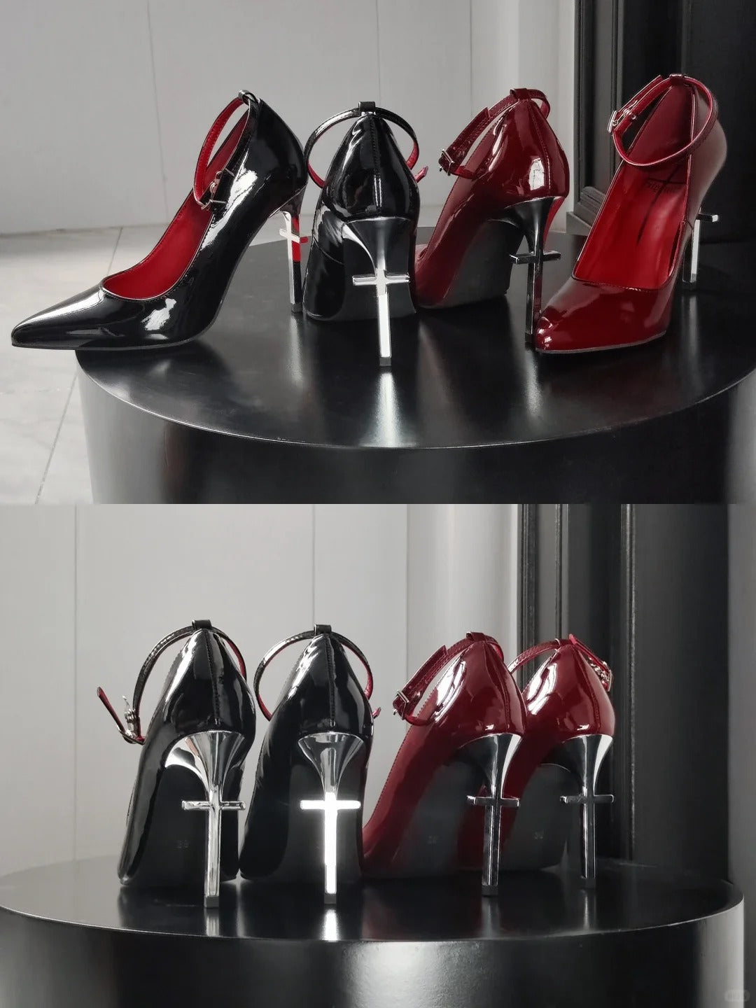 Arachne Gothic Genuine Leather Cross Heel Pointed Toe High Heels