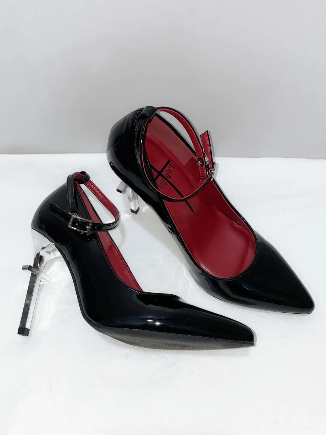 Arachne Gothic Genuine Leather Cross Heel Pointed Toe High Heels