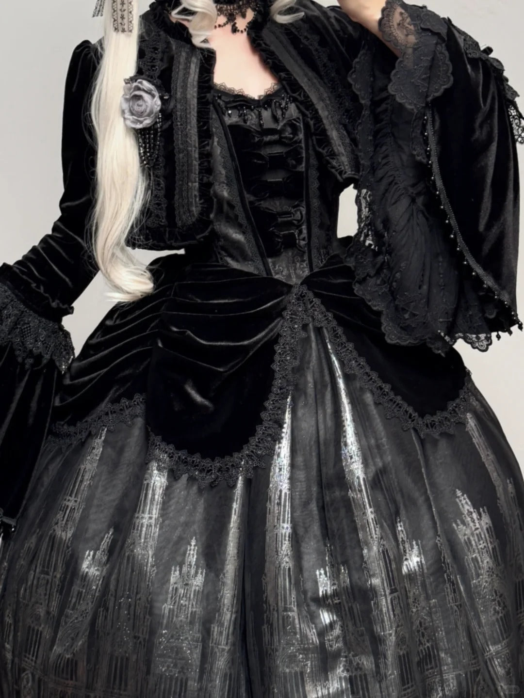 Gothic Cathedral Velvet Lace Corset Lolita JSK and Jacket Set