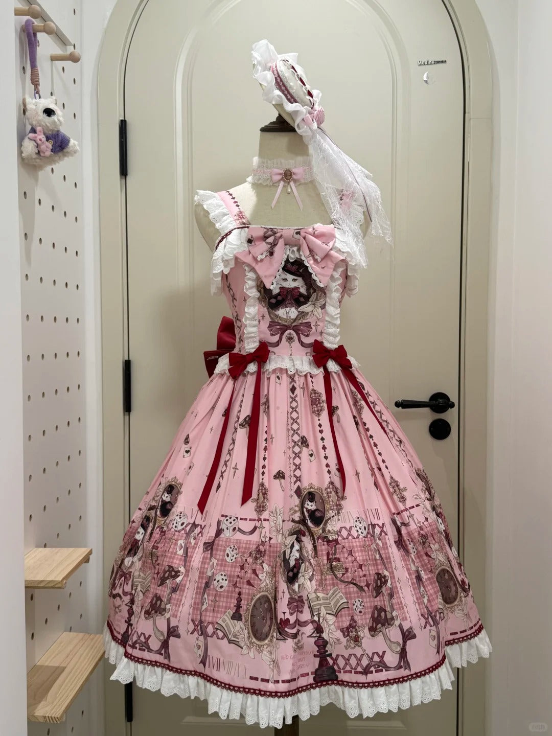 Illusion Meow Duke Pink Cat Print Sweet Lolita OP JSK Dress
