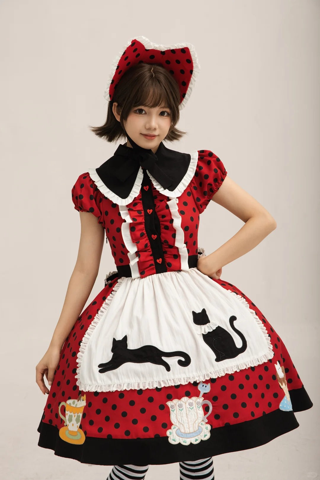Teacup Cat Vintage Polka Dot Lolita Dress