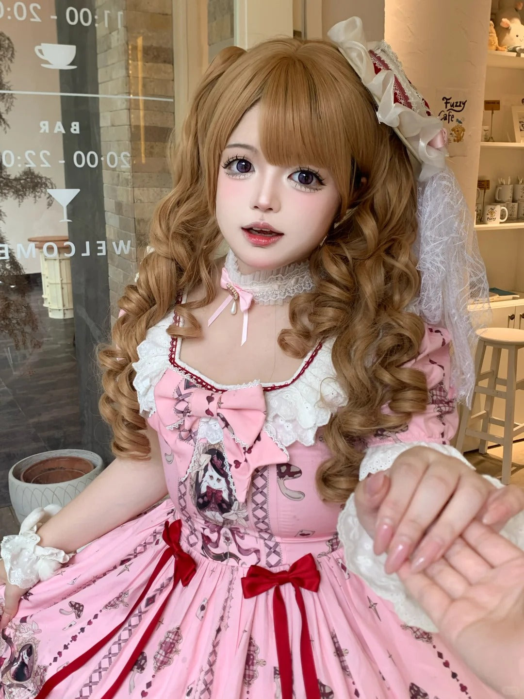 Illusion Meow Duke Pink Cat Print Sweet Lolita OP JSK Dress