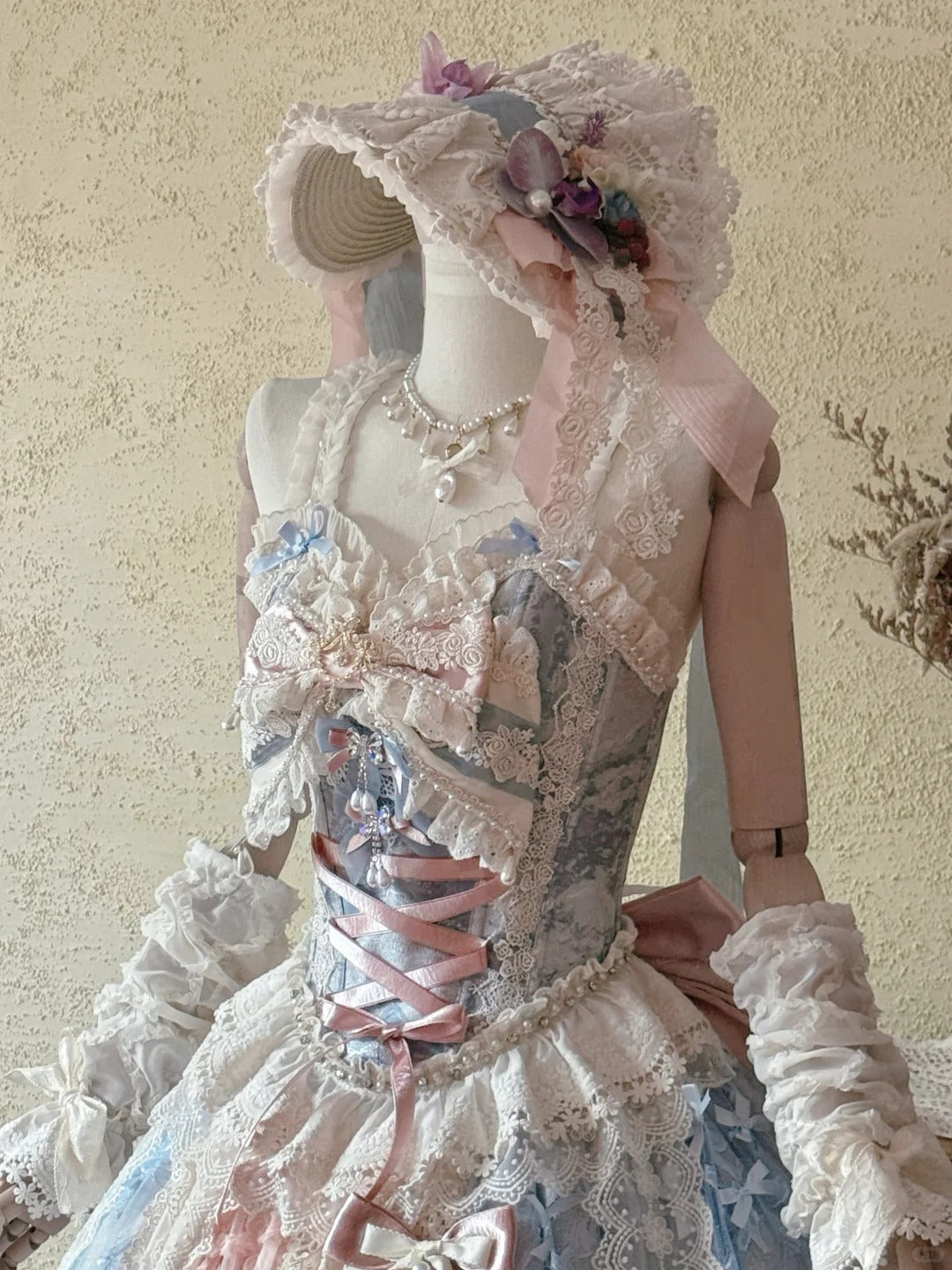 Whisper of Spring Field Lolita Original Blue Boned Corset & Skirt Set