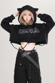 Y2K Edgy Distressed Cat Ear Crop Top