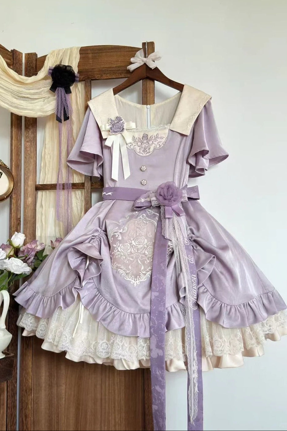 Glaze Floral Realm Lolita Printed Purple OP Dress Set