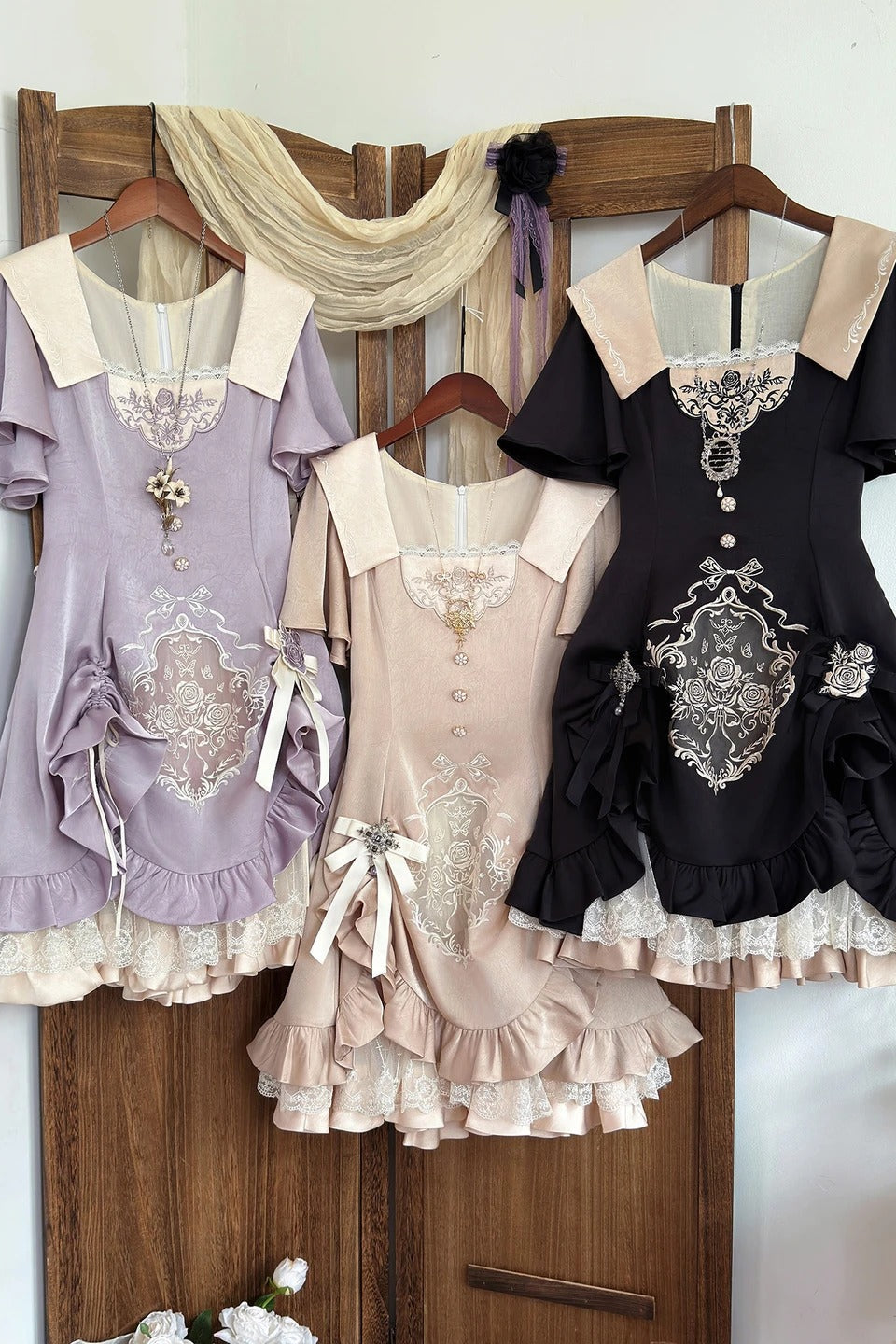 Glaze Floral Realm Lolita Printed Black OP Dress Set