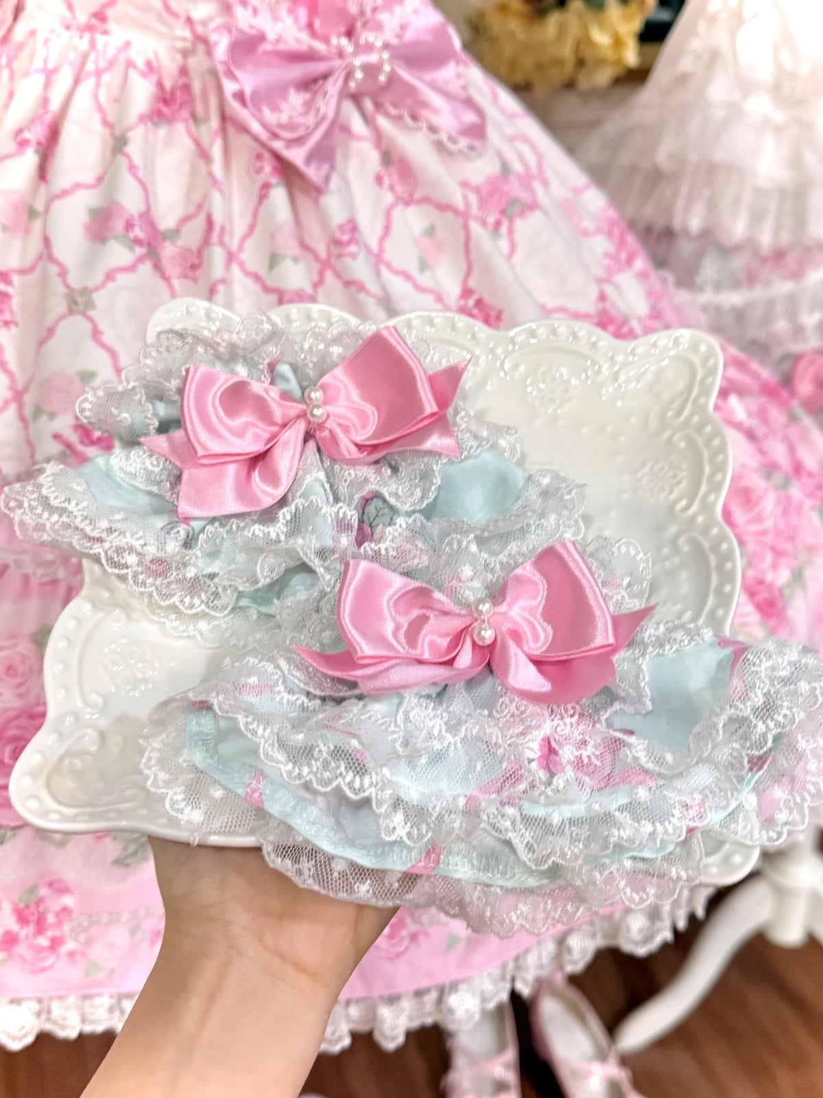 2026 Summer Rose Lattice Lolita Accessories Set - LolitaEra