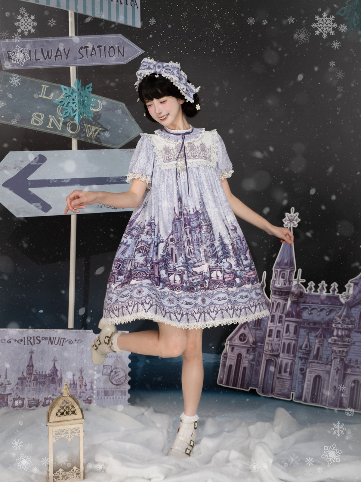 Arrive At The Land Of Snow Christmas Tulle Embroidery Lolita OP Dress