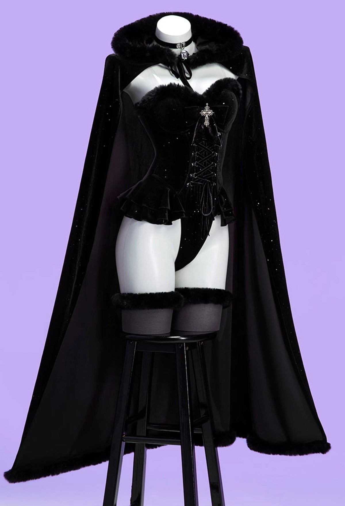 Witch Banquet Series Black Purple Velvet Cape Cosplay Costume