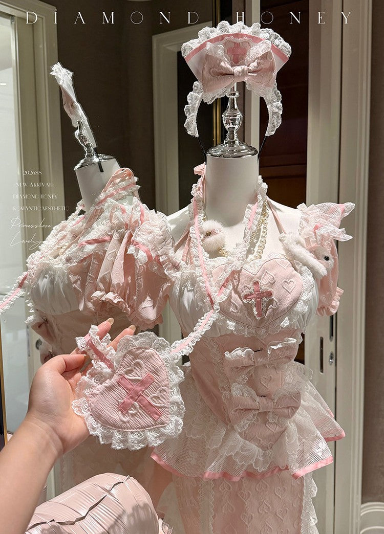 Cute Pink Modern Cheongsam Maid Nurse Cosplay Set