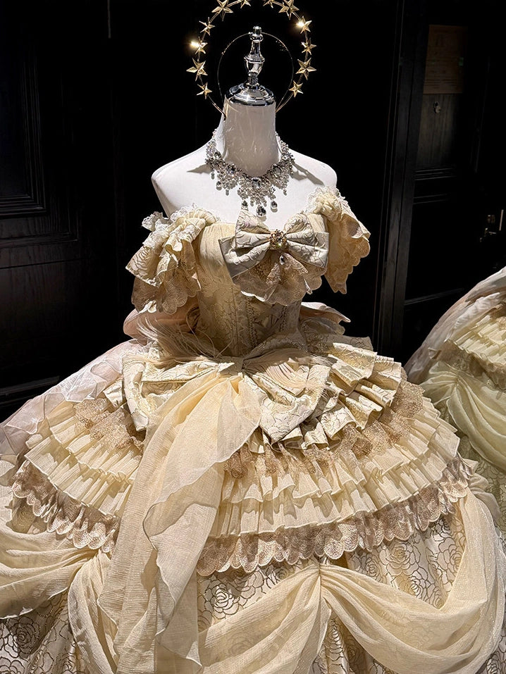 Spirit Peacock Princess Peacock White Gold Evening Gown Dress