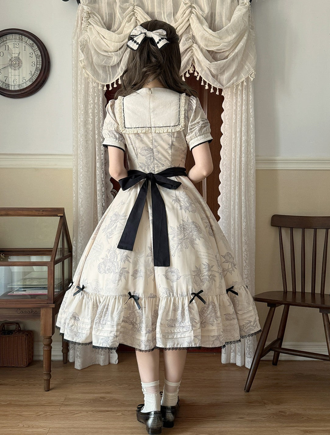 Peony Whisper Lolita Cla Printed Six‑Gore Cut Long OP Dress