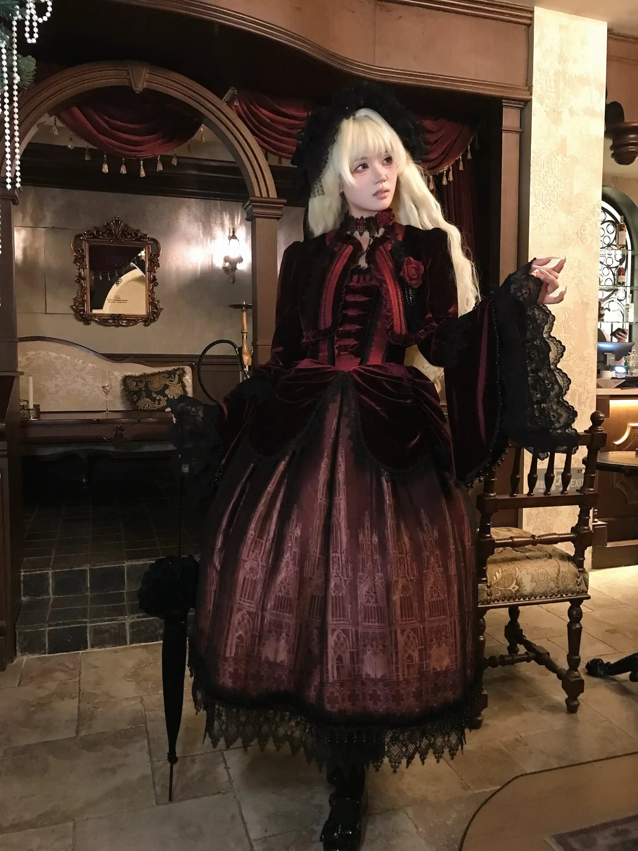 Gothic Cathedral Velvet Lace Corset Lolita JSK and Jacket Set