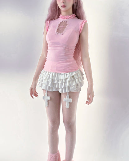 Lolita Gothic Cross Cut Out Tee & Corset Vest Set LE1037