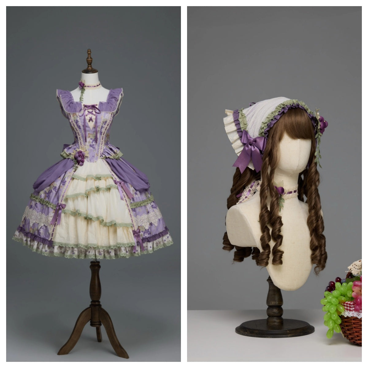 Merlot Maiden Manor Lolita Original Design Elegant Grape Print Separate Dress Set