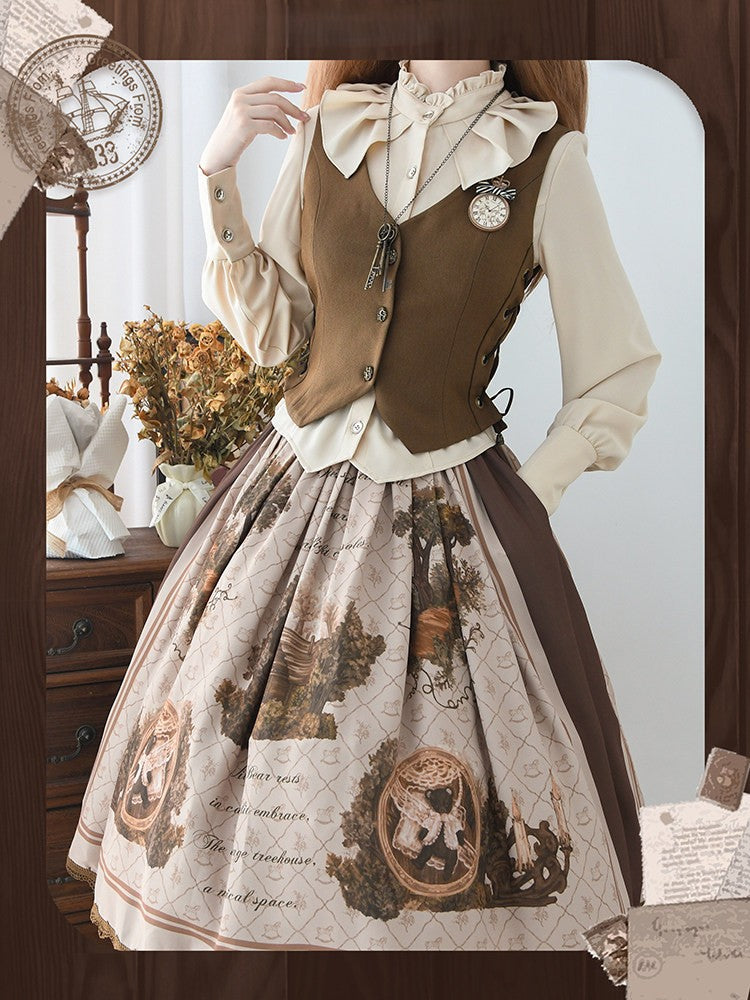 Treehouse Secret Realm Lolita Classic Style Blouse, Waistcoat & Half Skirt Set