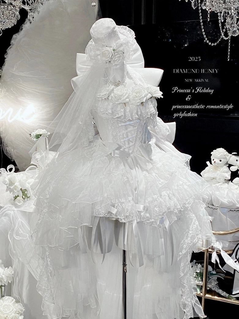 First Love Rose Tea Party Pure White Light Bridal Lolita Gown Dress