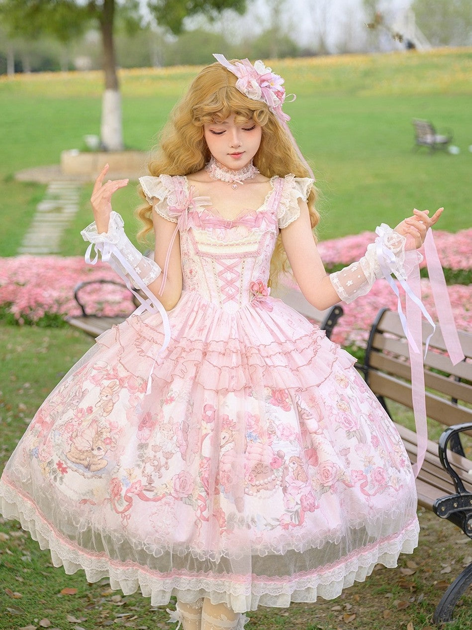 Pink Jacquard Print Sweet Classic Lolita JSK
