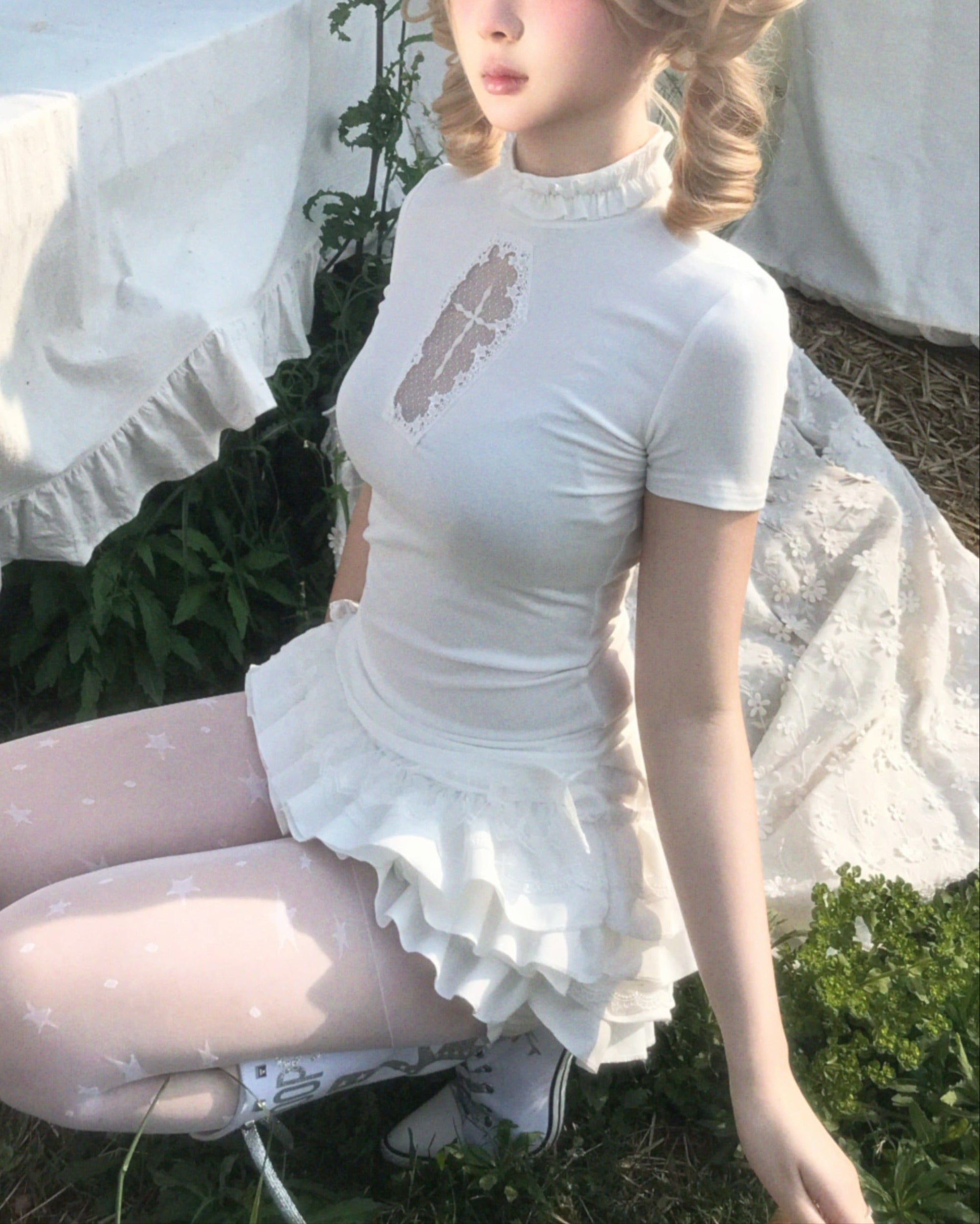 Gothic Cross Cut-Out Top & Skirt Set LE1036