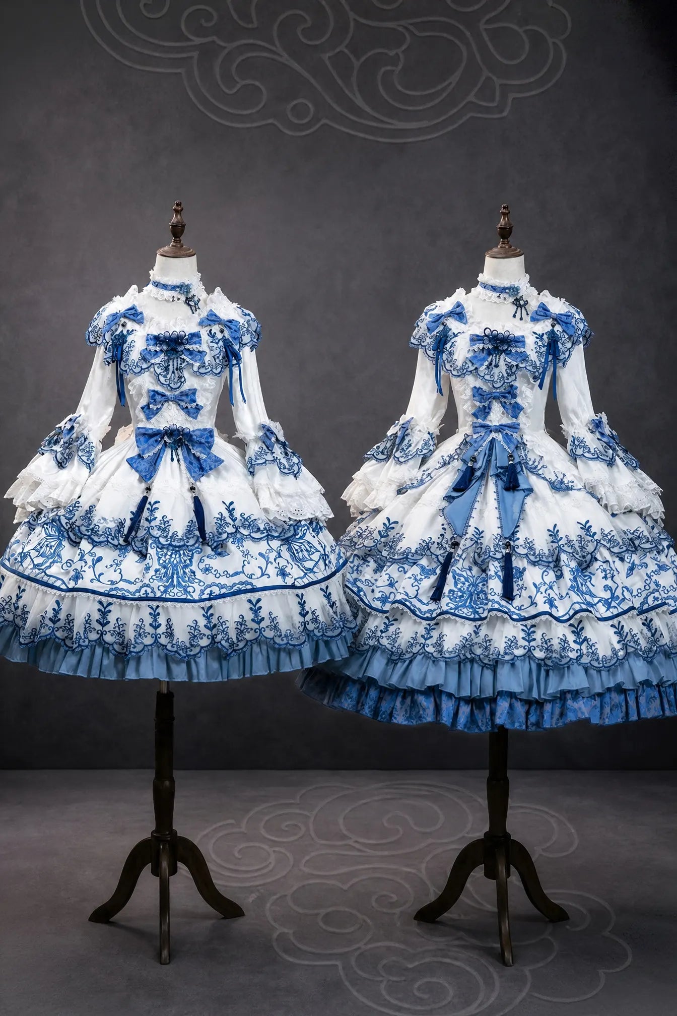 Butterfly Blue and White Porcelain Floral Embroidery Classic Lolita OP Dress