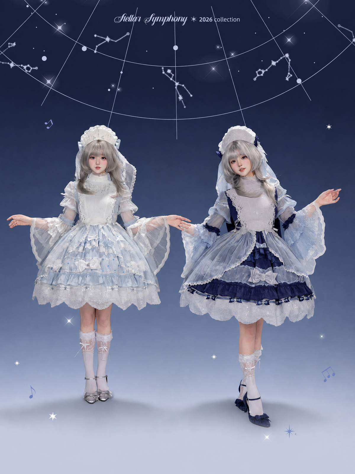 Stellar Symphony Lolita Light Moonlight & Midnight Sky Dress