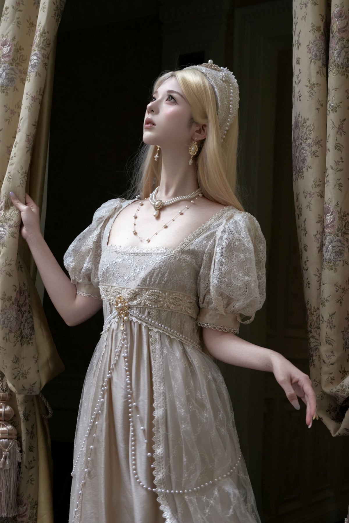 Crown Radiance Champagne Imperial Court Empire Waist Lolita OP Dress