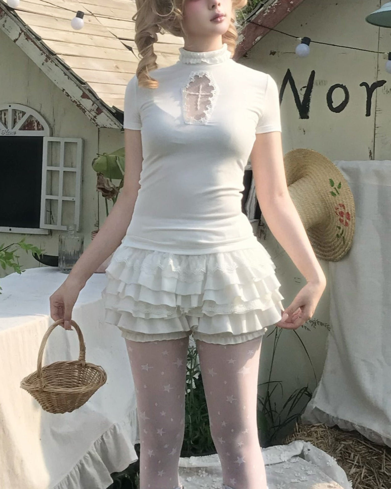 Gothic Cross Cut-Out Top & Skirt Set LE1036