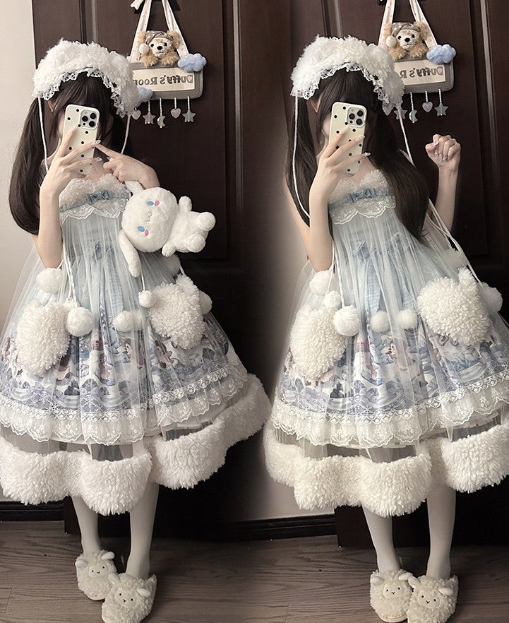 Penguin Snowball Cute Sweet Lolita Blue JSK Dress