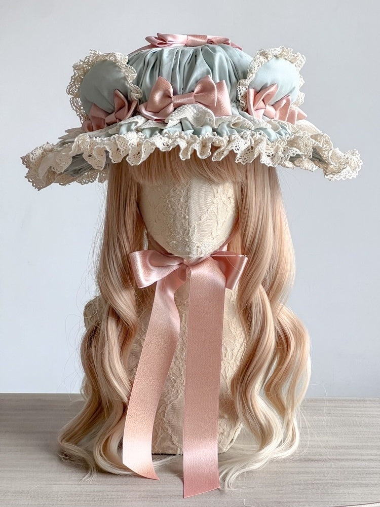 Lolita Kawaii Bear Pink & Green Hair Clip KC Bonnet LA1004