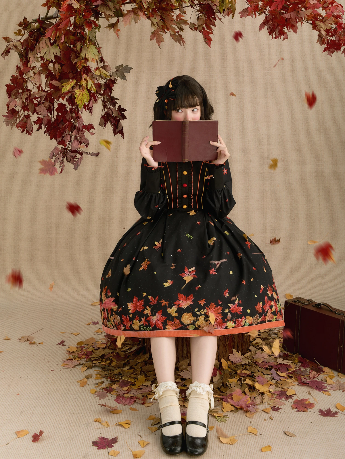Fallen Leaves on Asphalt Lolita Classic Style Print OP Dress