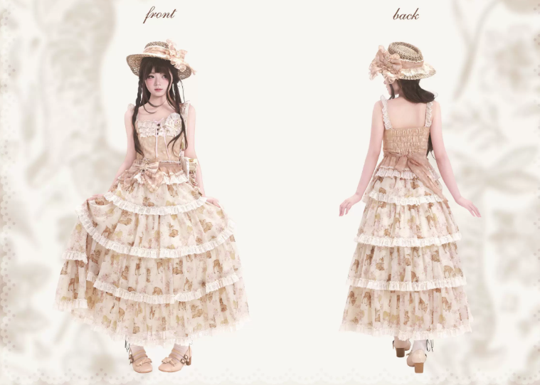 Little Deer Princess Lolita Original Printed Tiered JSK Set